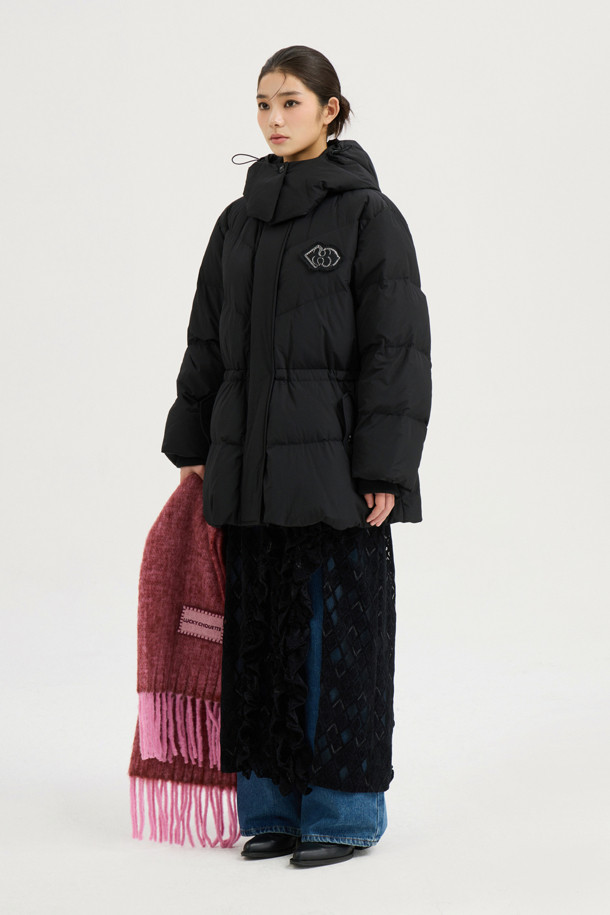 LUCKY CHOUETTE - 패딩 - Detachable Hooded Flare Goose-down Jumper (black)