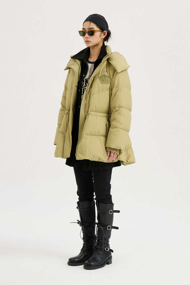 LUCKY CHOUETTE - 패딩 - Detachable Hooded Flare Goose-down Jumper (light khaki)