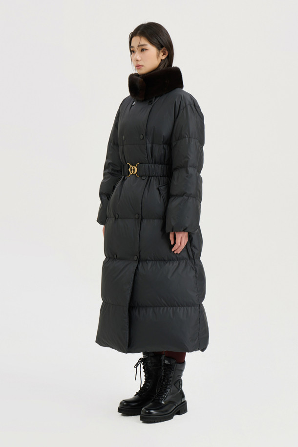 LUCKY CHOUETTE - 점퍼 - [Atelier] Mink Neck Warmer Option Belt Long Goose-down Coat (black)