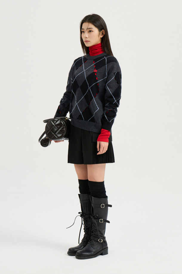 LUCKY CHOUETTE - 스웨터 - [Atelier] Intascasi Argyle Knitwear Pullover (black)