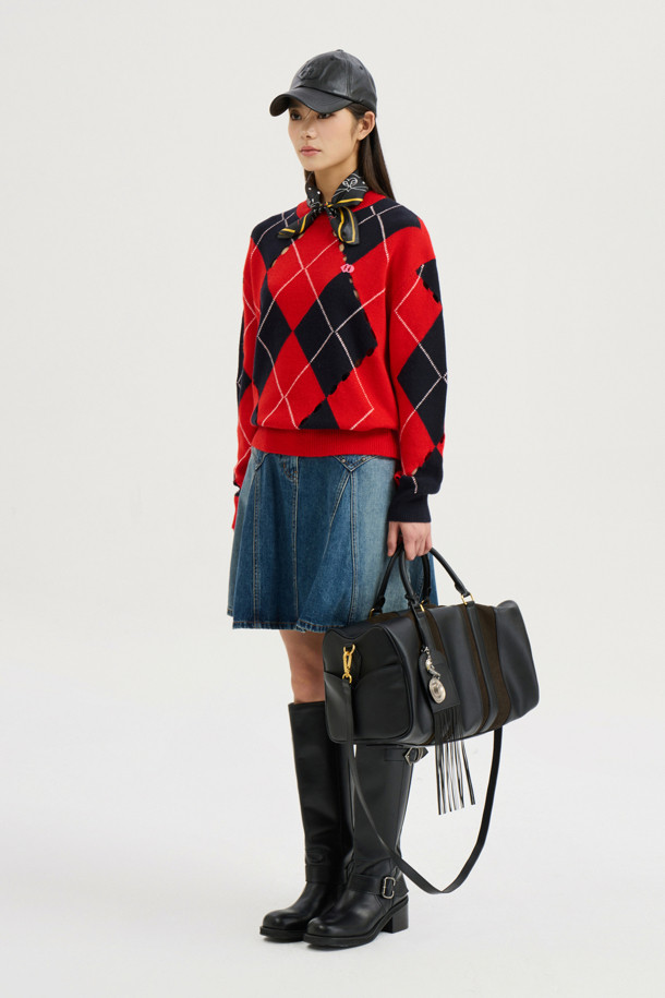 LUCKY CHOUETTE - 스웨터 - [Atelier] Intascasi Argyle Knitwear Pullover (red)