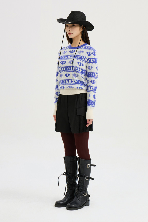 LUCKY CHOUETTE - 스웨터 - [Atelier] Letter+Patterned Jacquard Knitwear Pullover (ivory)