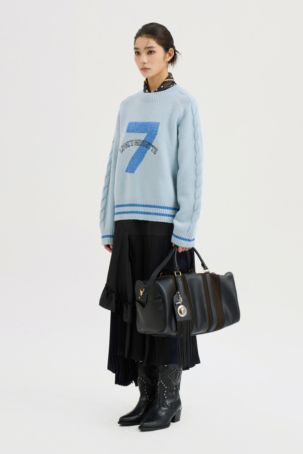 LUCKY CHOUETTE - 스웨터 - [Atelier] One Point Round Neck Knit Pullover (blue)