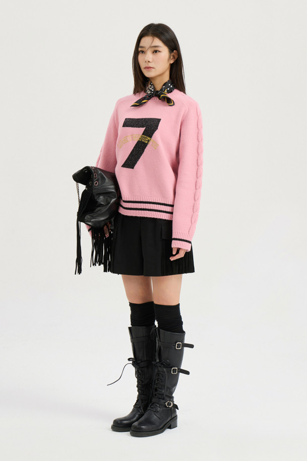 LUCKY CHOUETTE - 스웨터 - [Atelier] One Point Round Neck Knit Pullover (pink)