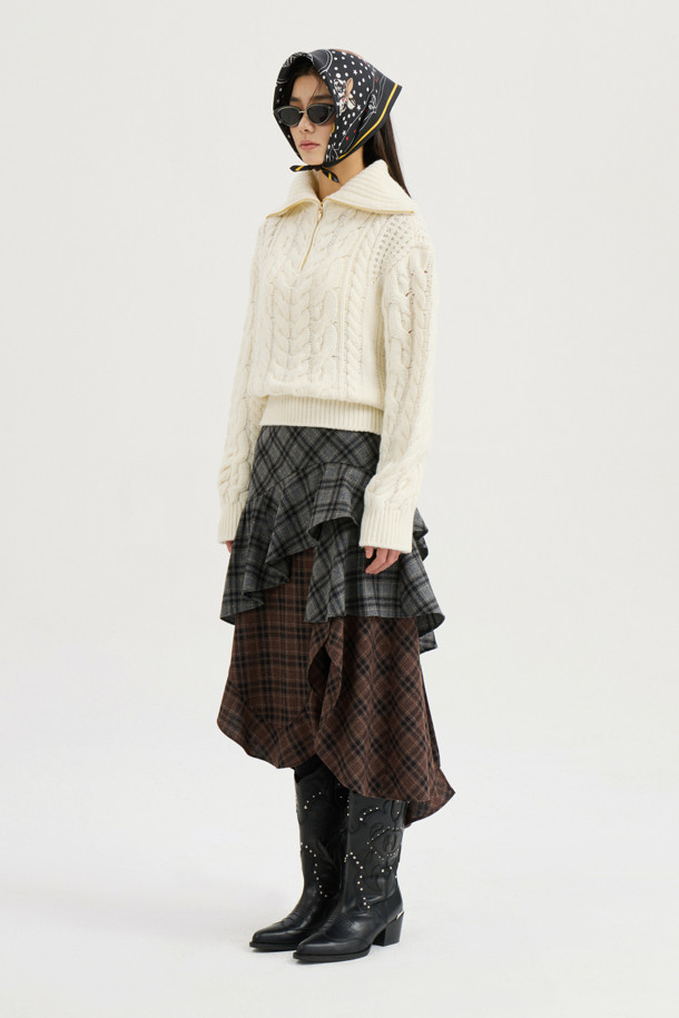 LUCKY CHOUETTE - 스웨터 - [Atelier] Cable Collar Neck Zipper knit Pullover (ivory)