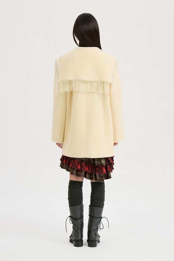 LUCKY CHOUETTE - 코트 - Collar Fringe Half Coat (light beige)