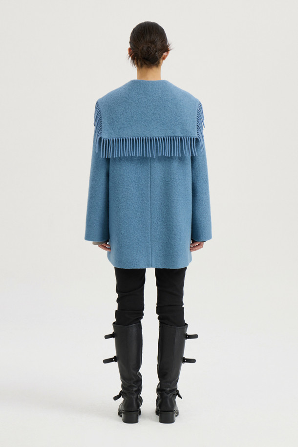 LUCKY CHOUETTE - 코트 - Collar Fringe Half Coat (blue)