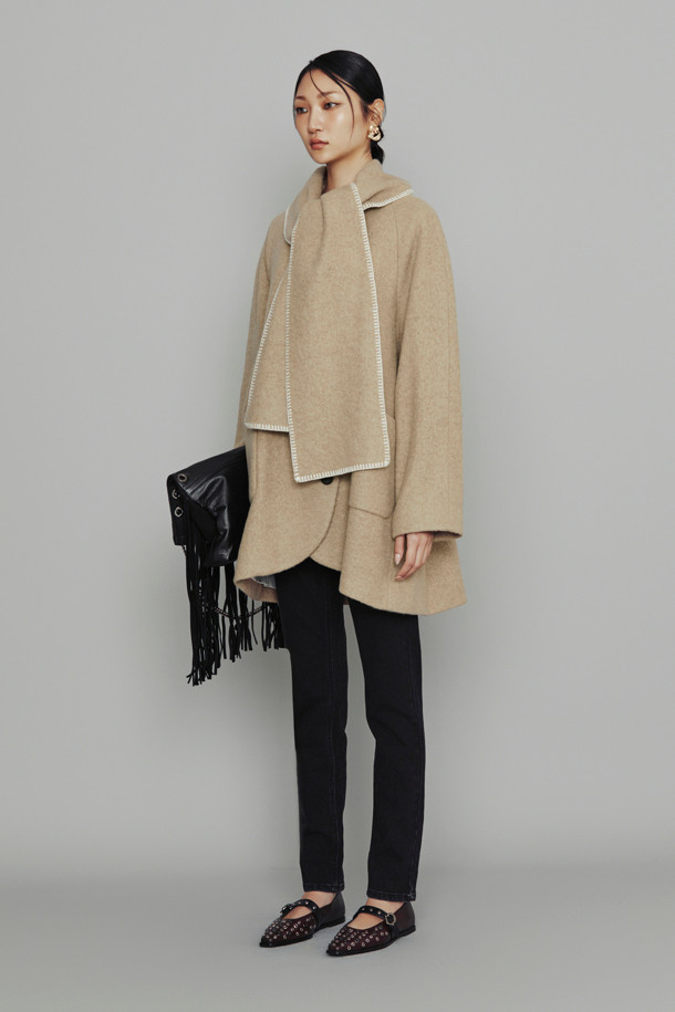 LUCKY CHOUETTE - 코트 - [Atelier] Muffler A-Line Coat (dark beige)