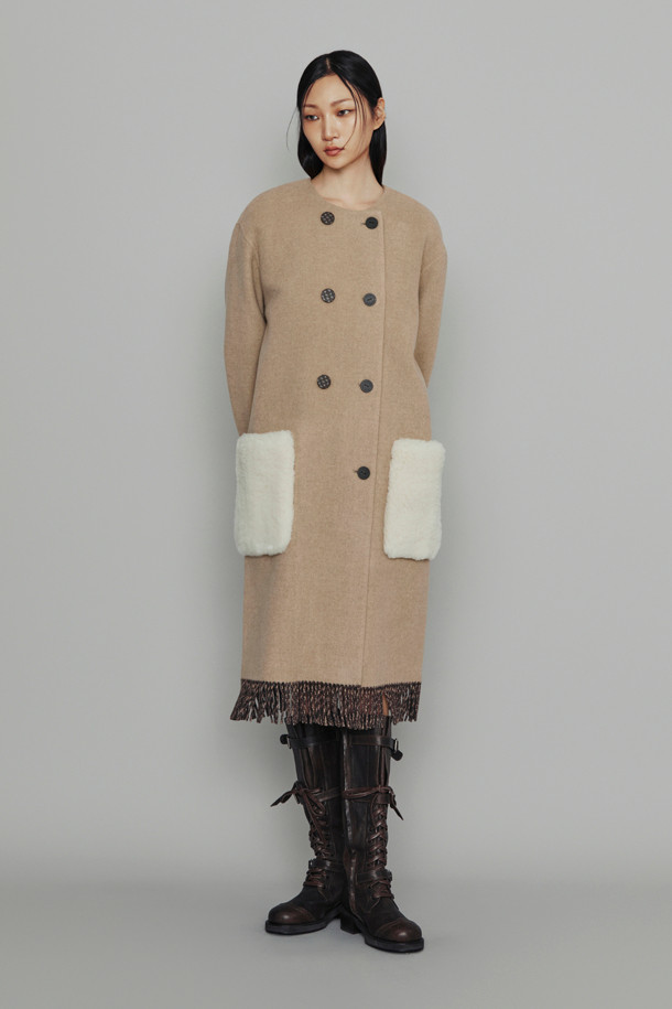 LUCKY CHOUETTE - 코트 - [Atelier] Handmade Fringe Pocket Fur Coat (beige)