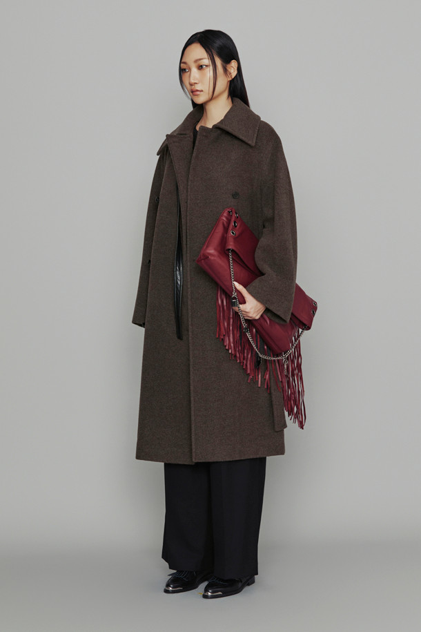 LUCKY CHOUETTE - 코트 - [Atelier] Leather Button Belt Coat (melange brown)