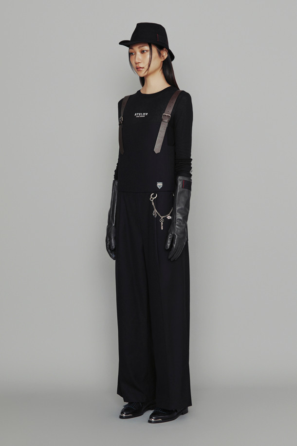 LUCKY CHOUETTE - 점프수트 - [Atelier] Fake Leather Button Herringbone Jumpsuit (black)