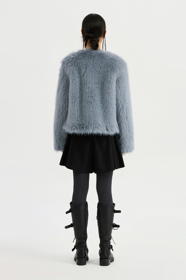 LUCKY CHOUETTE - 점퍼 - Eco Mink Fake Fur Collarless Jacket (blue)