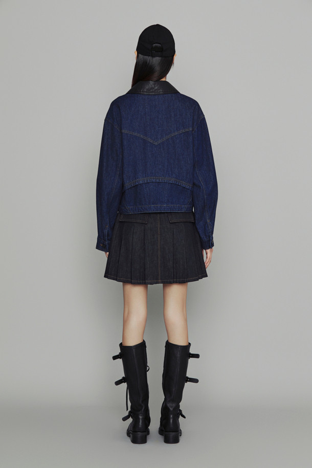 LUCKY CHOUETTE - 미니스커트 - [Atelier] Coloring Pocket Pleats Denim Mini Skirt (dark blue)