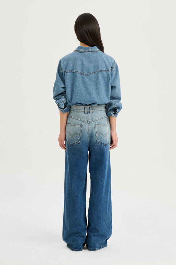 LUCKY CHOUETTE - 롱/미디팬츠 - [Atelier] Gradient Wide Denim Pants (blue)