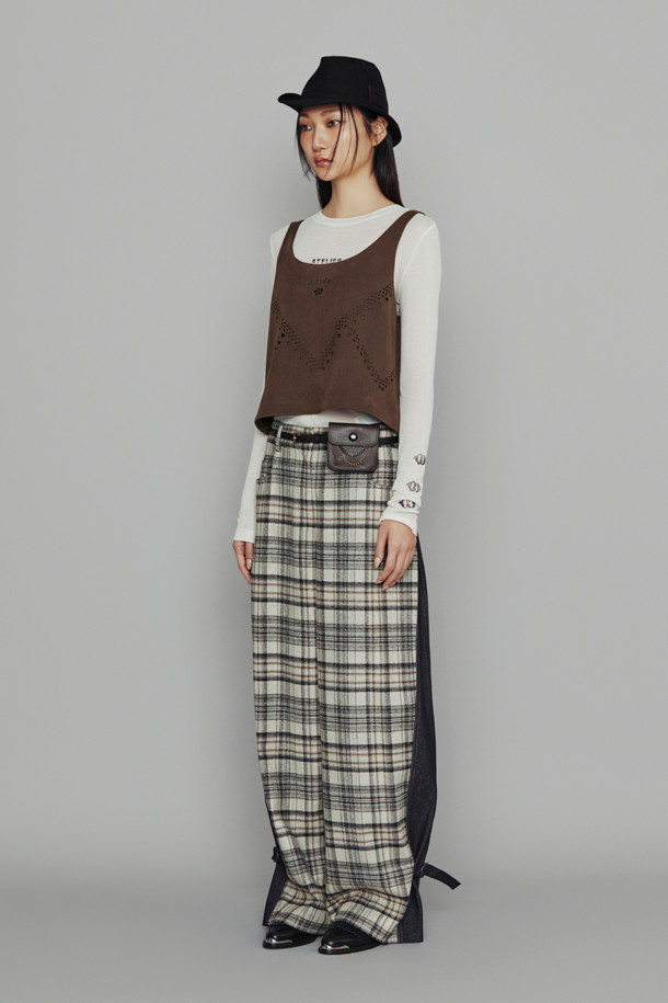 LUCKY CHOUETTE - 롱/미디팬츠 - [Atelier] Check Herringbone Mix Pants (beige)