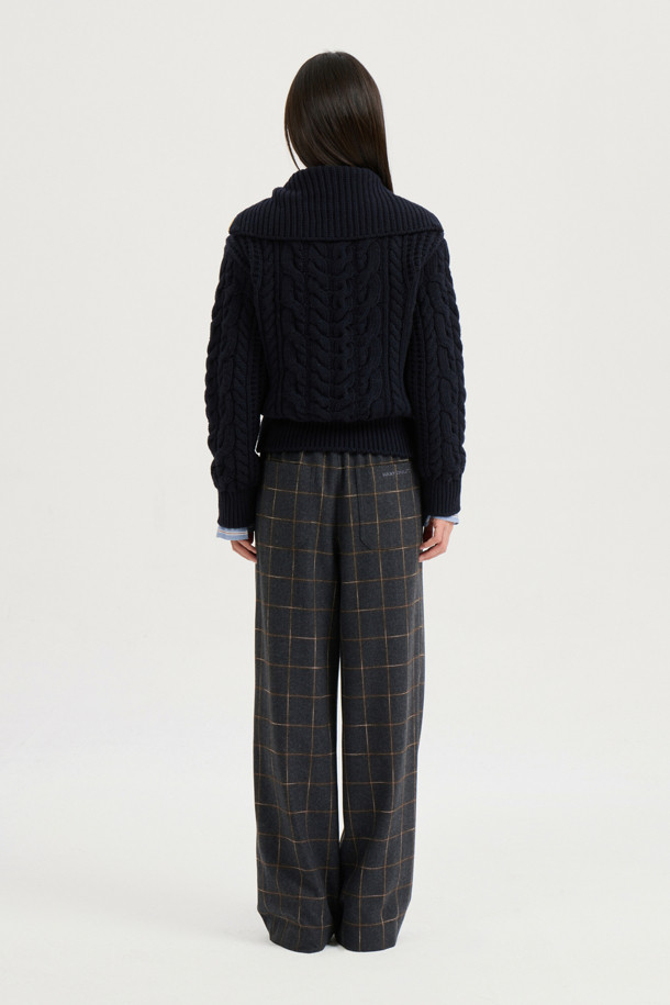 LUCKY CHOUETTE - 롱/미디팬츠 - [Atelier] Belt Point Check Back Banding Pants (dark grey)