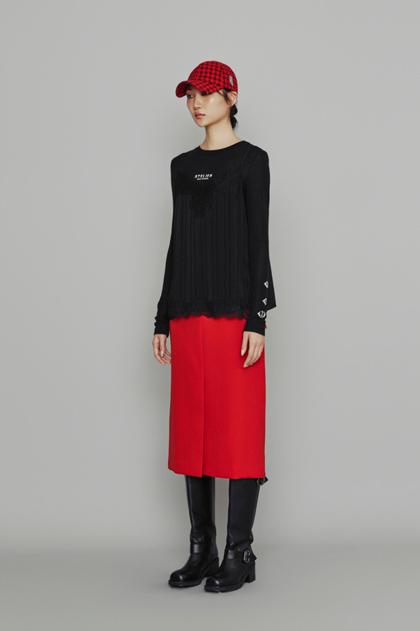 LUCKY CHOUETTE - 블라우스 - [Atelier] Lace Point Stripe Top (black)