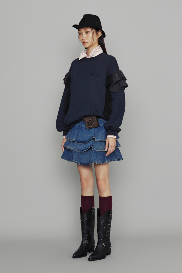 LUCKY CHOUETTE - 스웻셔츠 - [Atelier] Frill Point Long Sleeve T-Shirt (dark navy)