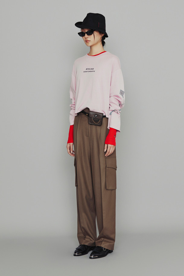 LUCKY CHOUETTE - 긴소매 티셔츠 - [Atelier] Printed Long-Sleeve Crop T-Shirt (pink)