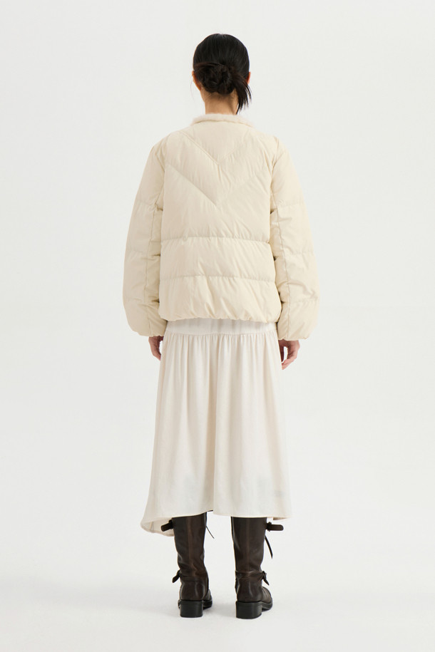 LUCKY CHOUETTE - 패딩 - Mink Trimming Goose Down Jumper (ivory)