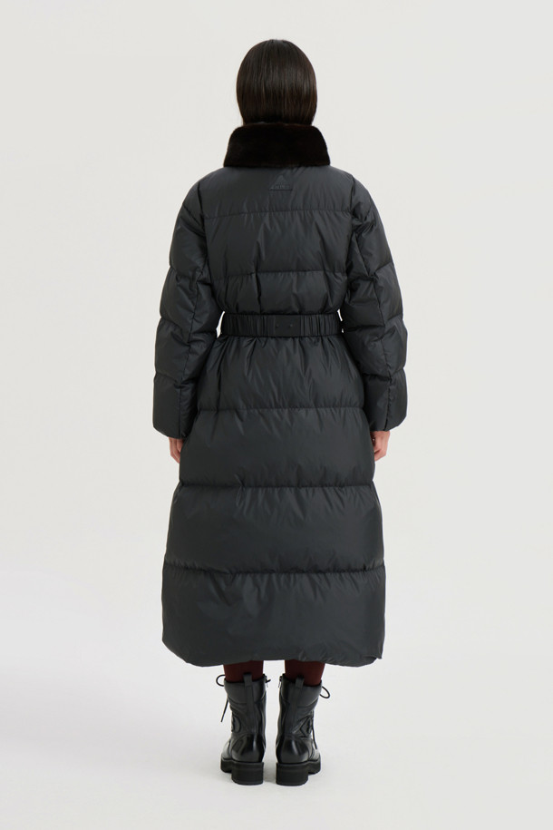 LUCKY CHOUETTE - 점퍼 - [Atelier] Mink Neck Warmer Option Belt Long Goose-down Coat (black)