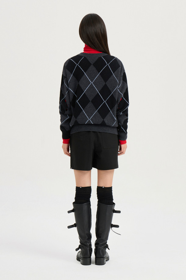 LUCKY CHOUETTE - 스웨터 - [Atelier] Intascasi Argyle Knitwear Pullover (black)