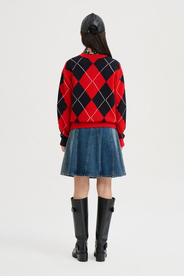 LUCKY CHOUETTE - 스웨터 - [Atelier] Intascasi Argyle Knitwear Pullover (red)