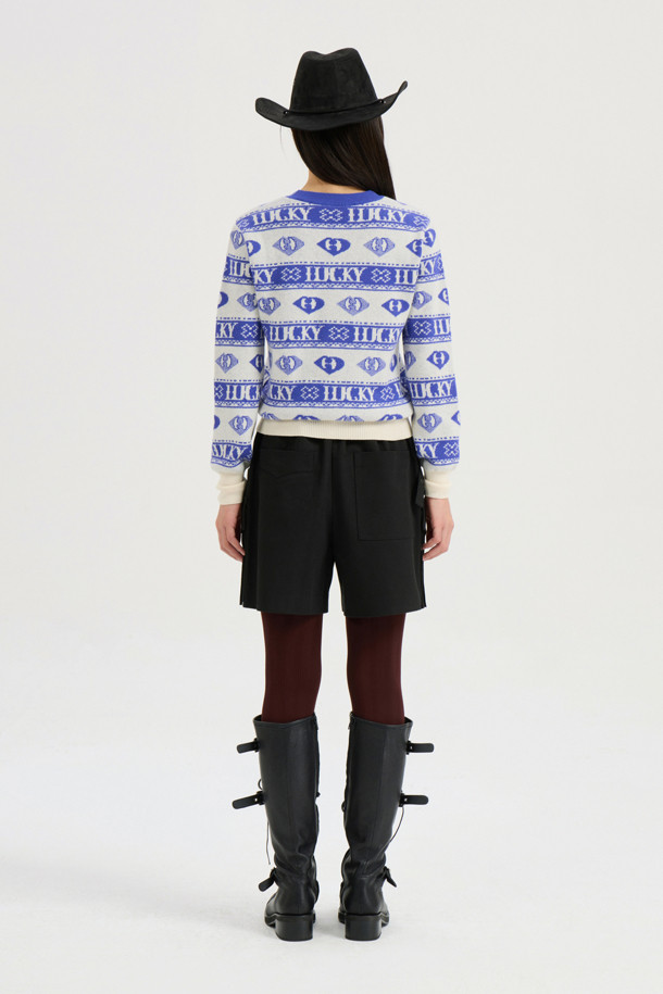 LUCKY CHOUETTE - 스웨터 - [Atelier] Letter+Patterned Jacquard Knitwear Pullover (ivory)