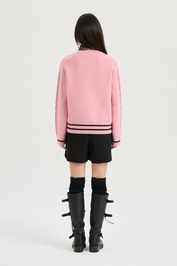 LUCKY CHOUETTE - 스웨터 - [Atelier] One Point Round Neck Knit Pullover (pink)