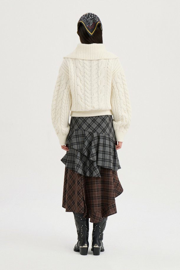 LUCKY CHOUETTE - 스웨터 - [Atelier] Cable Collar Neck Zipper knit Pullover (ivory)