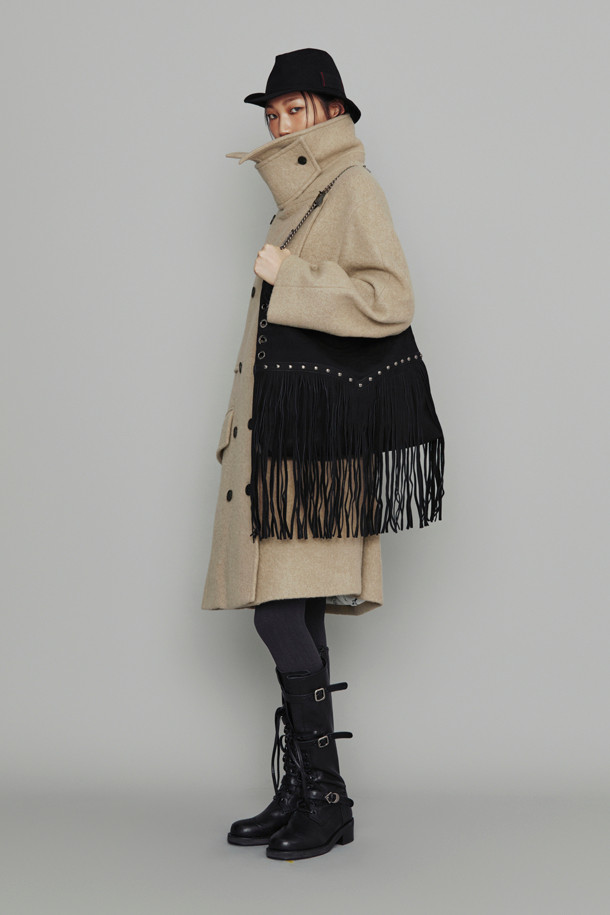 LUCKY CHOUETTE - 코트 - [Atelier] Detachable Neck Button Double Half Coat (dark beige)