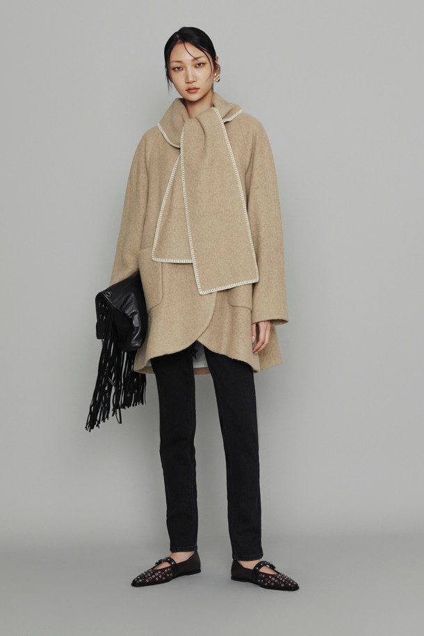 LUCKY CHOUETTE - 코트 - [Atelier] Muffler A-Line Coat (dark beige)