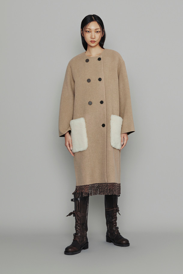 LUCKY CHOUETTE - 코트 - [Atelier] Handmade Fringe Pocket Fur Coat (beige)