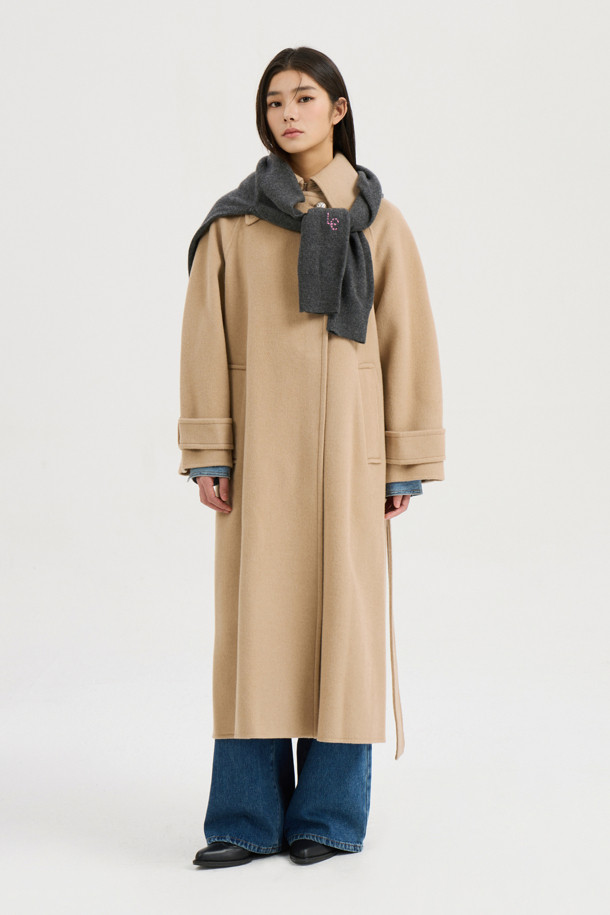 LUCKY CHOUETTE - 코트 - [Atelier] Mac Coat-type Belt Long Coat (melange beige)