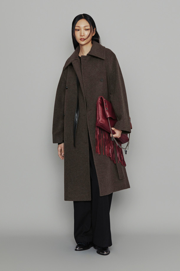 LUCKY CHOUETTE - 코트 - [Atelier] Leather Button Belt Coat (melange brown)