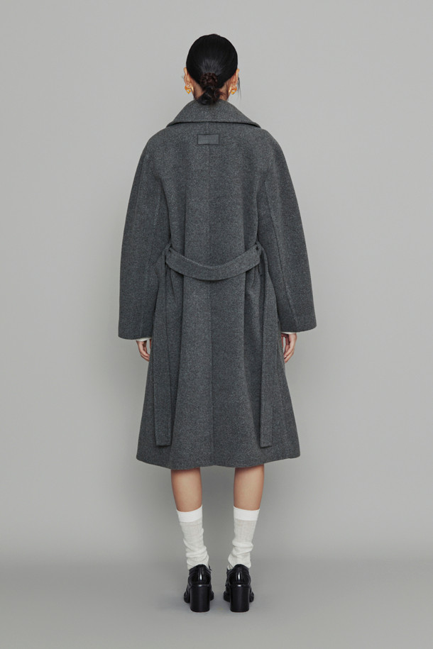 LUCKY CHOUETTE - 코트 - [Atelier] Leather Button Belt Coat (melange grey)