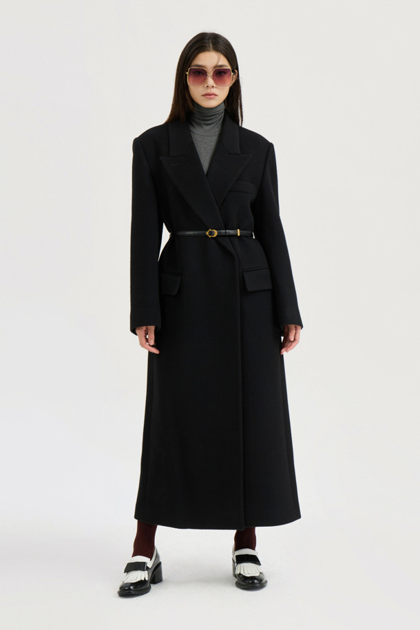 LUCKY CHOUETTE - 코트 - [Atelier] Slim Fit Maxi Long Coat(Optional belt) (black)