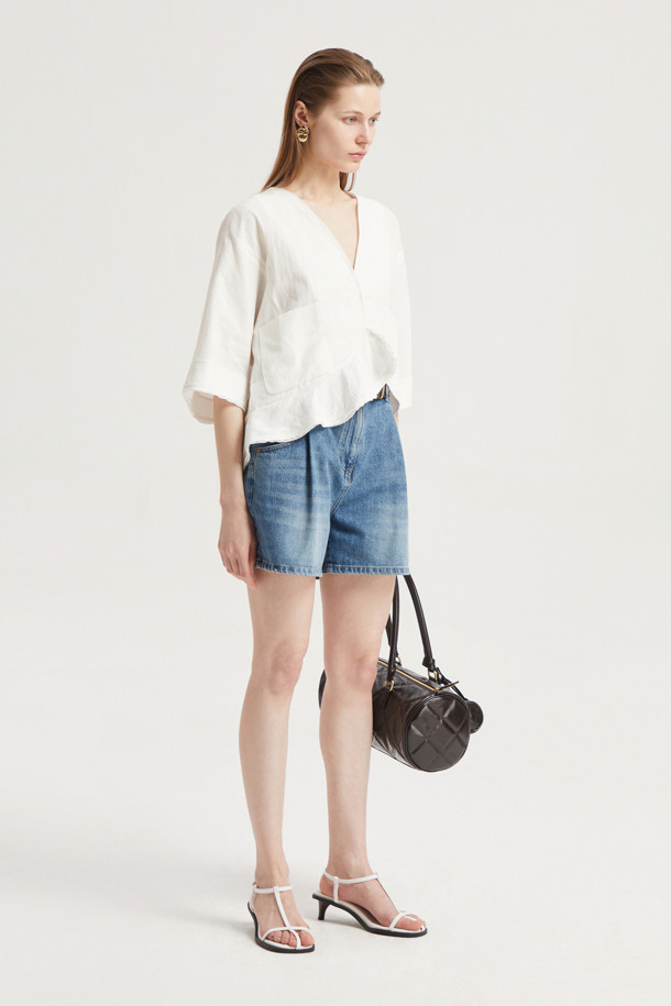 LUCKY CHOUETTE - 자켓 - Cardigan-Type Short Linen Jacket