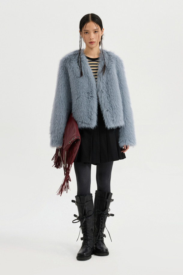 LUCKY CHOUETTE - 점퍼 - Eco Mink Fake Fur Collarless Jacket (blue)