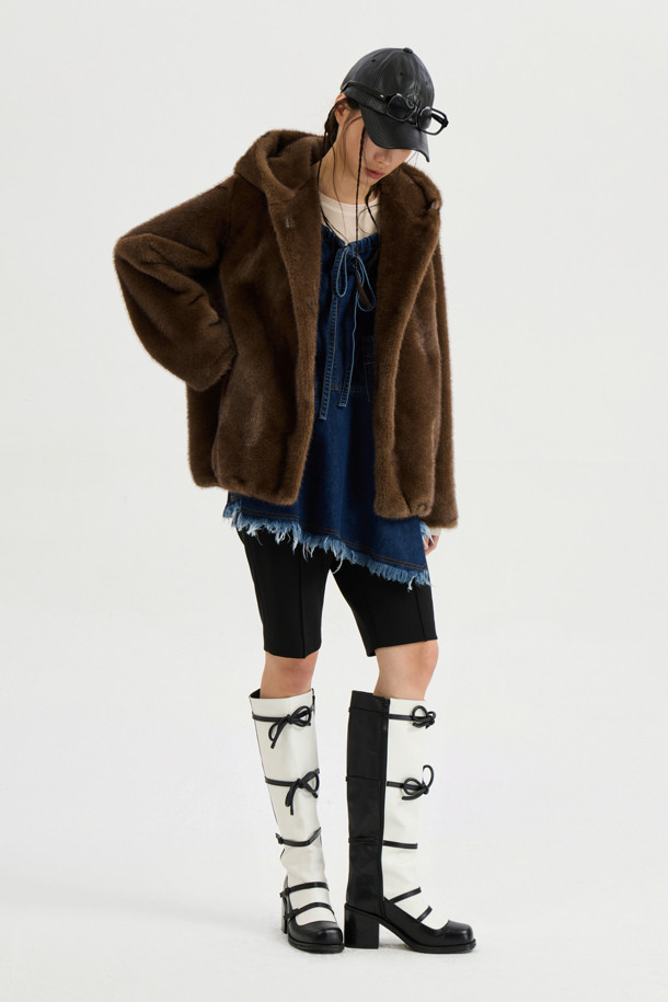 LUCKY CHOUETTE - 점퍼 - [Re-Order] Eco Mink Fake Fur Hood Jumper (brown)