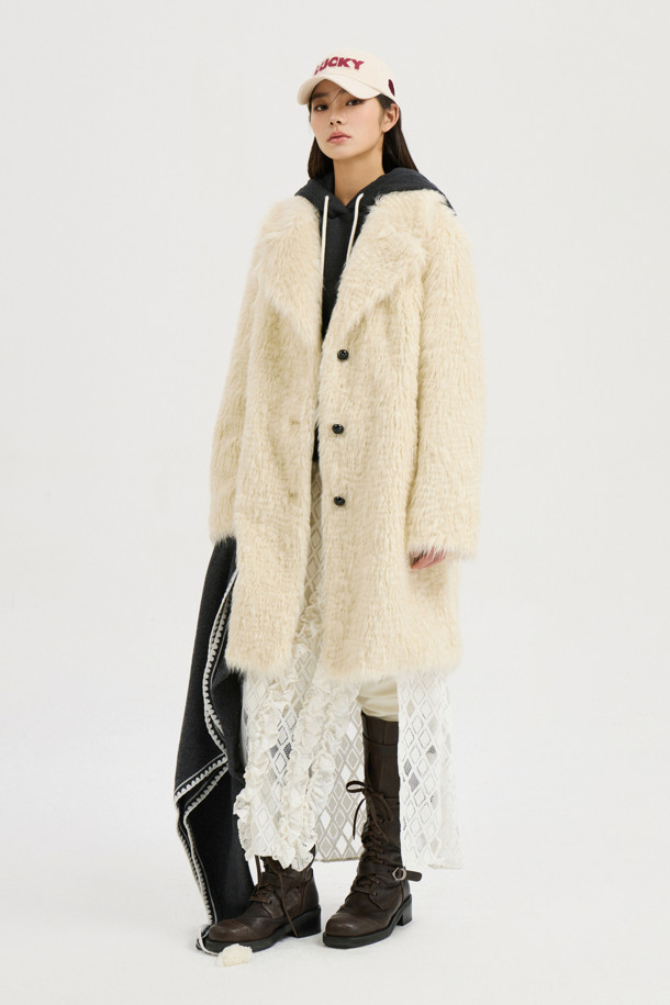 LUCKY CHOUETTE - 코트 - Hairy Fake Fur (AC100) Half Jacket (ivory)