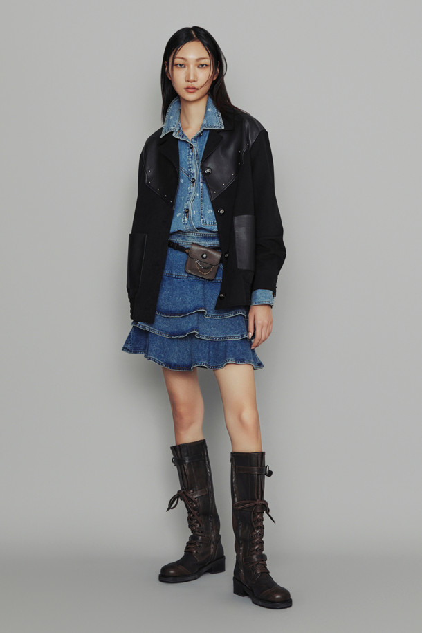 LUCKY CHOUETTE - 미니스커트 - [Atelier] Denim Tiered Mini Skirt (blue)