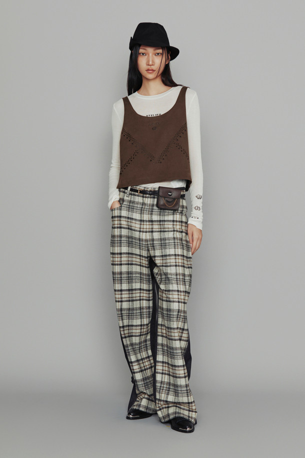 LUCKY CHOUETTE - 롱/미디팬츠 - [Atelier] Check Herringbone Mix Pants (beige)