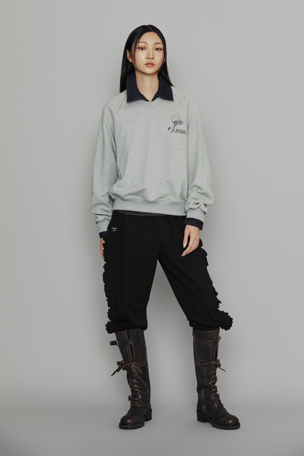 LUCKY CHOUETTE - 롱/미디팬츠 - [Atelier] Frill Point Jogger Banding Pants (black)