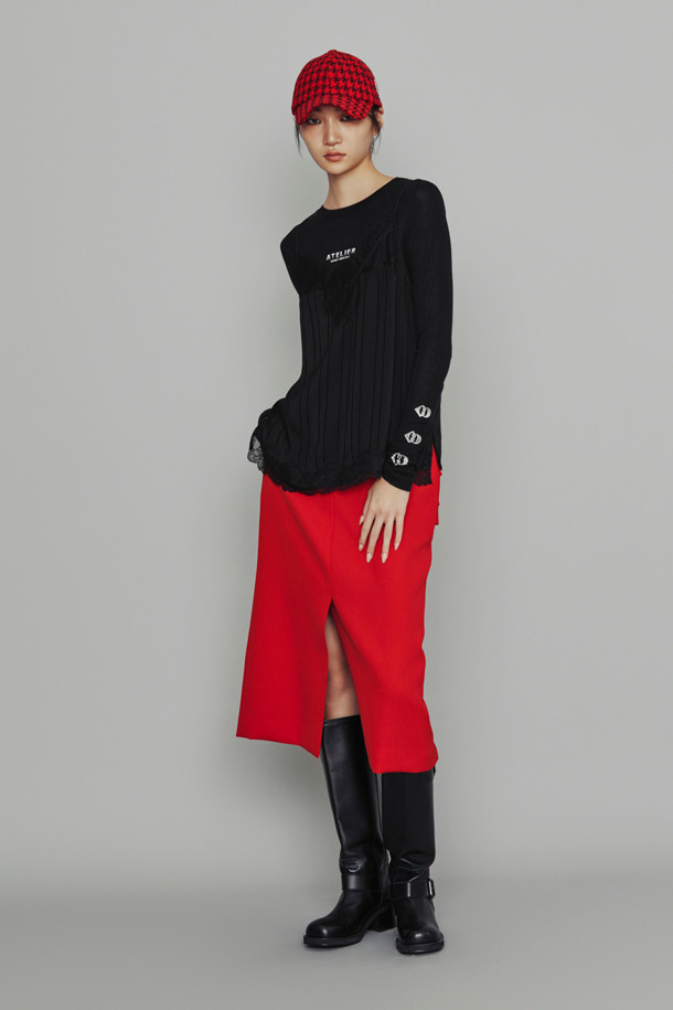 LUCKY CHOUETTE - 블라우스 - [Atelier] Lace Point Stripe Top (black)