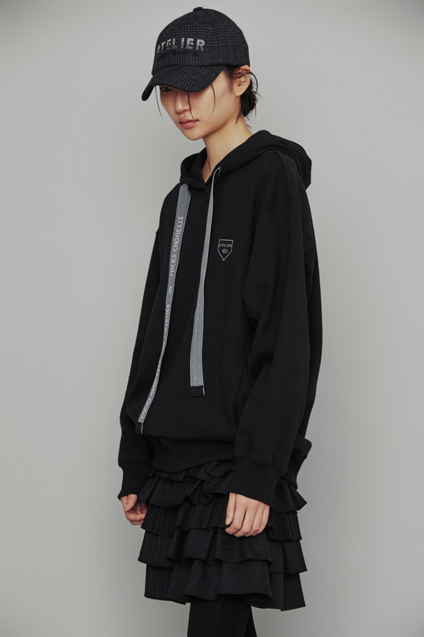 LUCKY CHOUETTE - 후디 - [Atelier] Back Key Point Hood T-Shirt (dark black)