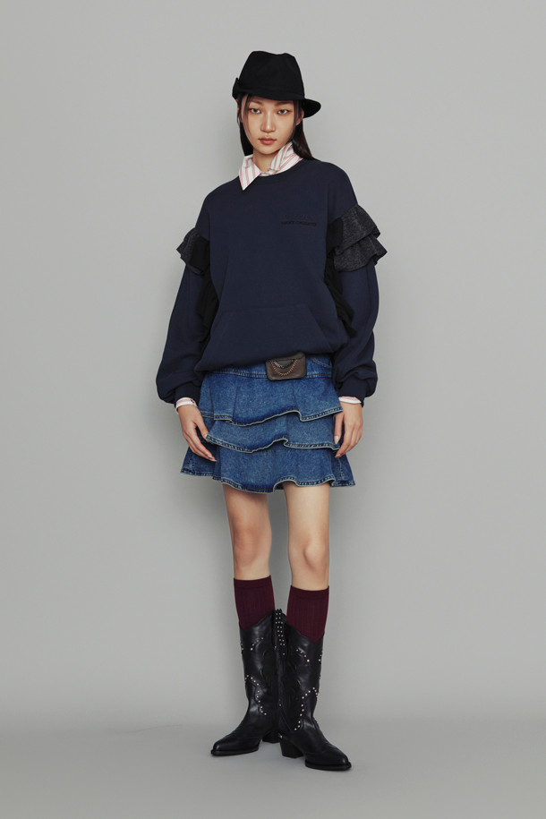 LUCKY CHOUETTE - 스웻셔츠 - [Atelier] Frill Point Long Sleeve T-Shirt (dark navy)