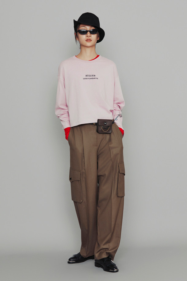 LUCKY CHOUETTE - 긴소매 티셔츠 - [Atelier] Printed Long-Sleeve Crop T-Shirt (pink)