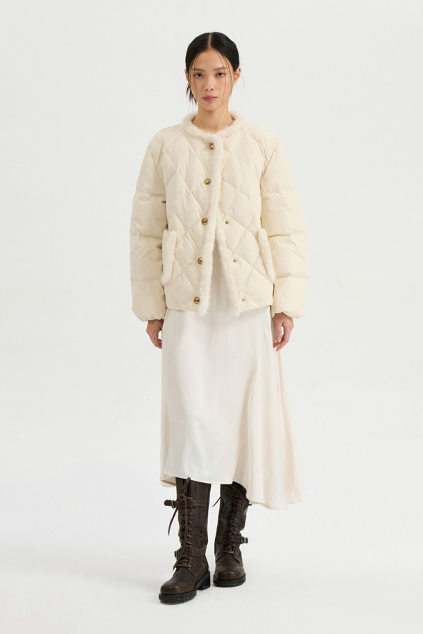 LUCKY CHOUETTE - 패딩 - Mink Trimming Goose Down Jumper (ivory)