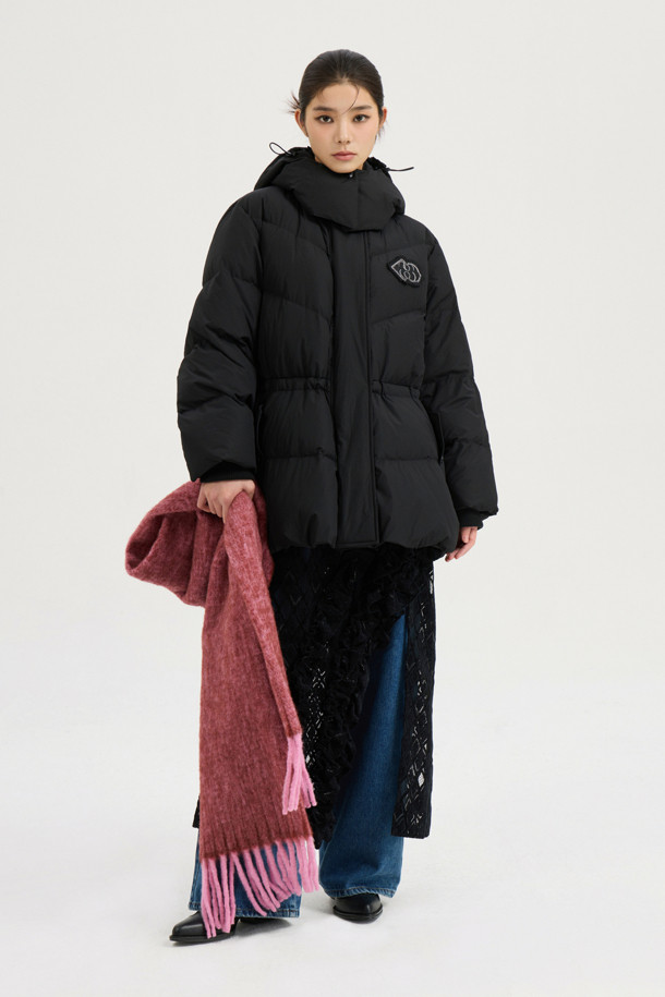 LUCKY CHOUETTE - 패딩 - Detachable Hooded Flare Goose-down Jumper (black)